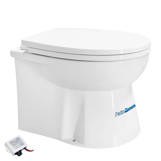 24V Marine Electric Toilet, Compact Design Bowl, Heavy-Duty Built-In Macerator Pump with Smart Flush Control, Quiet Operation Soft-Close Lid for RV/Boats/Yachts