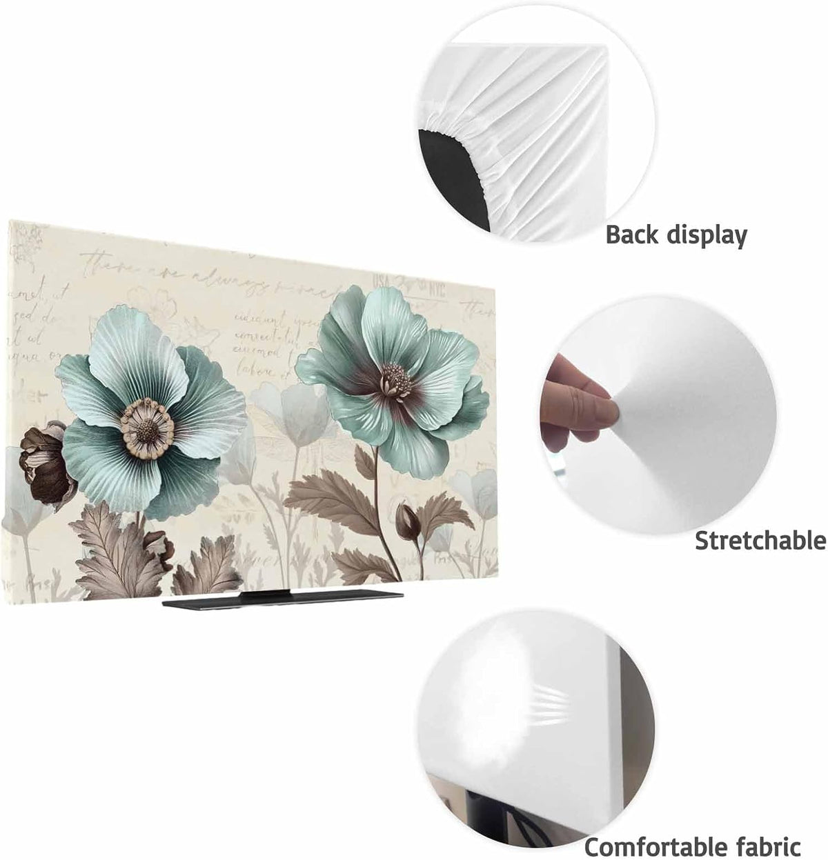 Yukro 40 Inch, 35"x22" Victorian Style Indoor TV Dust Cover, Vintage Blue Flowers Broccoli Elastic TV Dustproof Cover