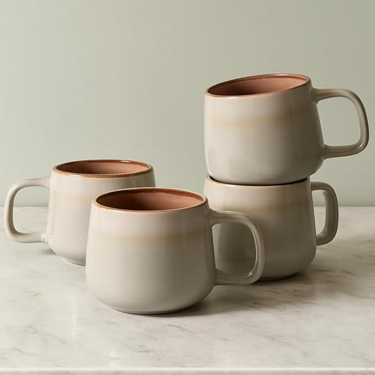 Ava Nord Small Ceramic Coffee Mugs Set of 4 | 8 oz Stoneware Coffee Cups | Lead-Free, Non-Toxic | Microwave & Dishwasher Safe | Comfortable Handle | Aesthetic Nordic Design for Cappuccino | Sage Ash