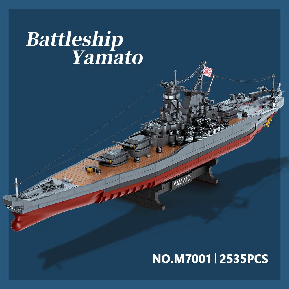 MISINI M7001 1:300 Japanese Yamato Battleship Building Blocks Set, 2569 Pieces WWII Navy Ship MOC Toy, Excellent Battleship Model Building Gift and Collection for Military Enthusiasts and Adults