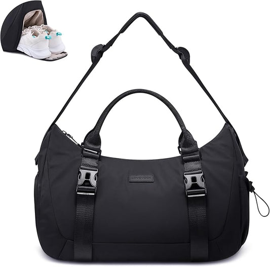 LOVEVOOK Gym Bag for Women & Men, duffle bag for travel with shoe compartment, Small Gym Tote Dry Wet Separation, Multipurpose Weekender Overnight Backpack, Lightweight Carry On Bag, Black
