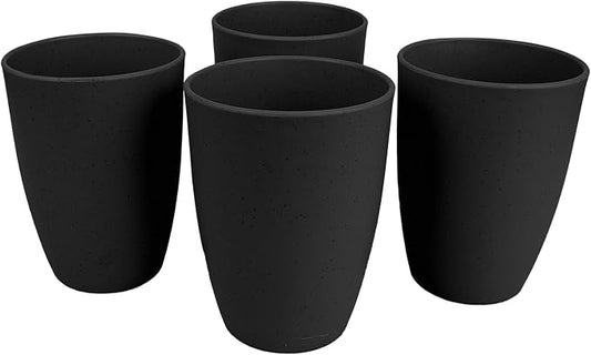Wheat Straw Cups set of 4, Unbreakable Drinking Cup, Reusable Cups, Dishwasher Safe, 12 oz for Kitchen, Home, Office, and Outdoor Use (Black)