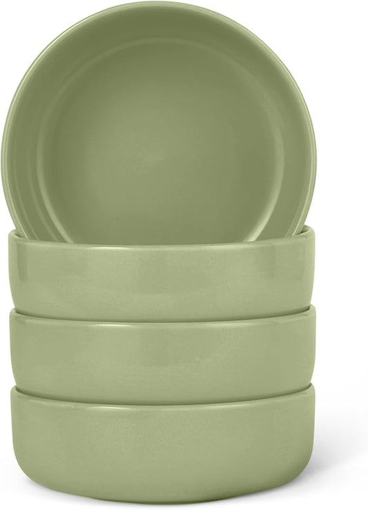 Amazon Basics Glazed Stoneware Bowls, 4-Piece Set, Microwave and Dishwasher-Safe, 20 oz. Capacity, 5.5 in., Olive