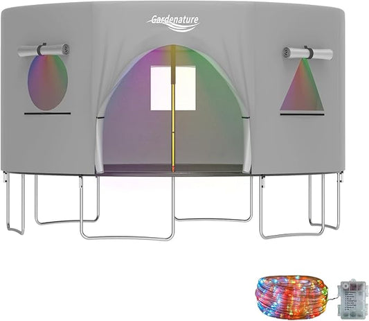 Gardenature 10FT/12FT/14FT Trampoline Tent(Tent Only), Fit Round Trampolines, Shade Cover with LED Light, Outdoor Trampolien Accessories, Anti-Tear