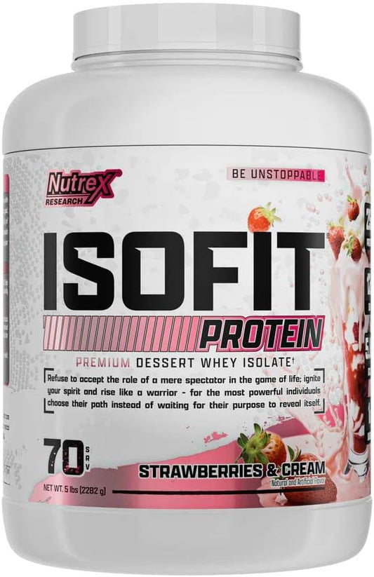 Nutrex Research IsoFit Whey Protein Powder Instantized 100% Whey Protein Isolate (70 Servings, Strawberries & Cream)