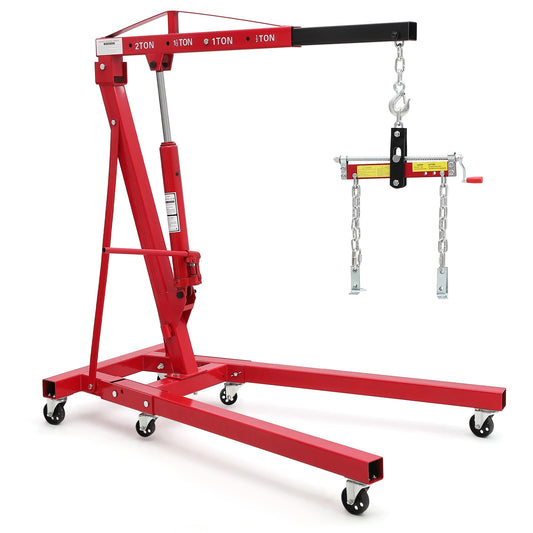2 Ton Folding Hydraulic Engine Hoist with Load Leveler 4400 LBS Capacity Heavy Duty Cherry Picker 6 Swivel Wheels&Hydraulic Pump Adjustable Boom (0.5T-2T) for Garage Workshop Warehouse Orange