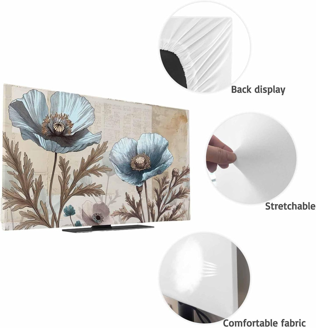 Yukro 40 Inch, 35"x22" Blue Broccoli Indoor TV Dust Cover, Rustic Farmhouse Floral Retro Brown Plant Elastic TV