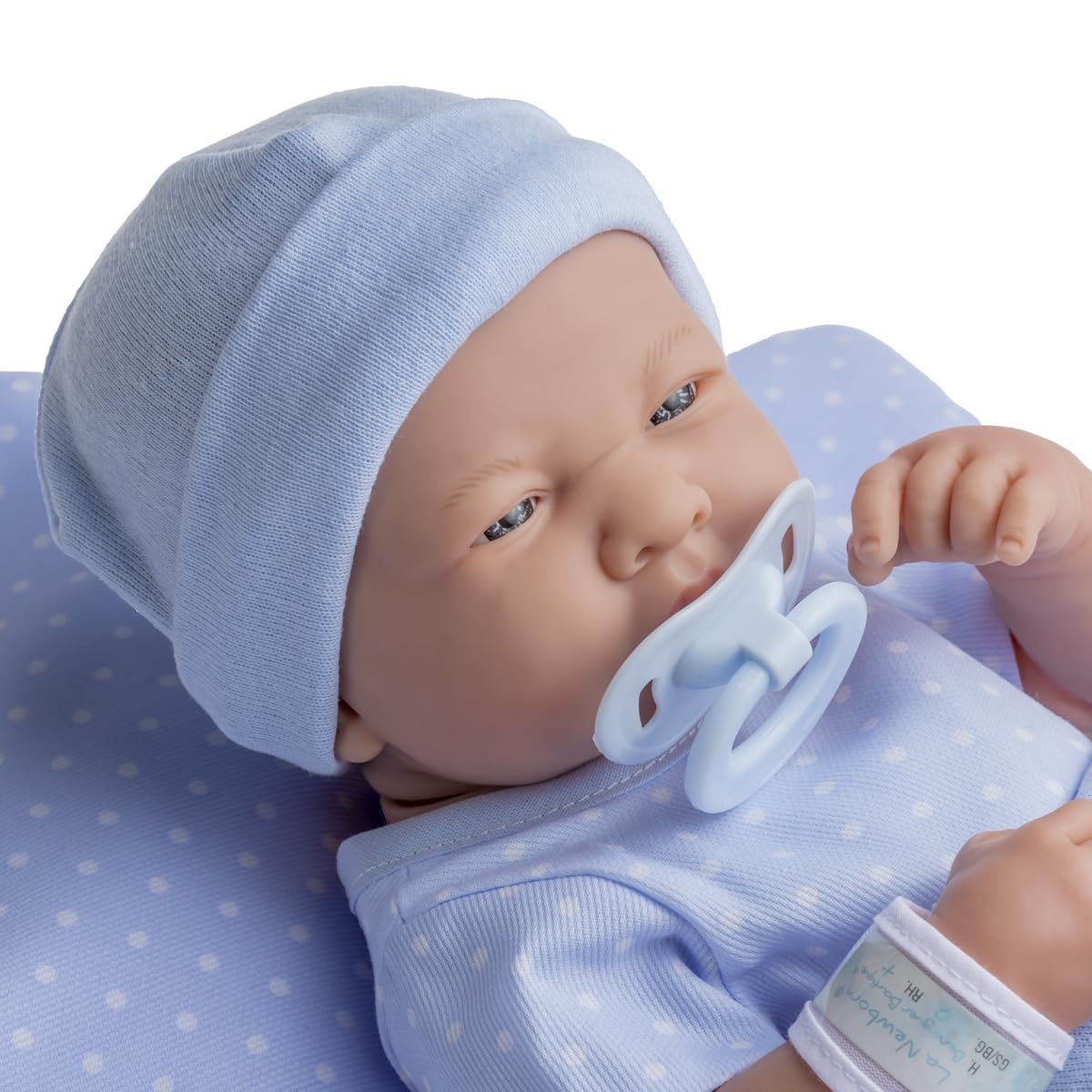 La Newborn Boutique 14" Realistic Baby Doll – 9-Piece Layette Gift Set, Soft Vinyl, Posable Limbs, Lifelike Detail – Anatomically Correct Real Boy in Blue (Berenguer / JC Toys)