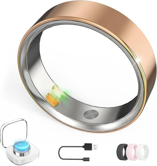 Smart Ring with Vibration Alerts, health tracker ring with Body Temperature Monitor, Heart Rate, Sleep & Fitness Tracking, Waterproof Activity Ring for Men & Women, No App Fees (Rose Gold, 10#)