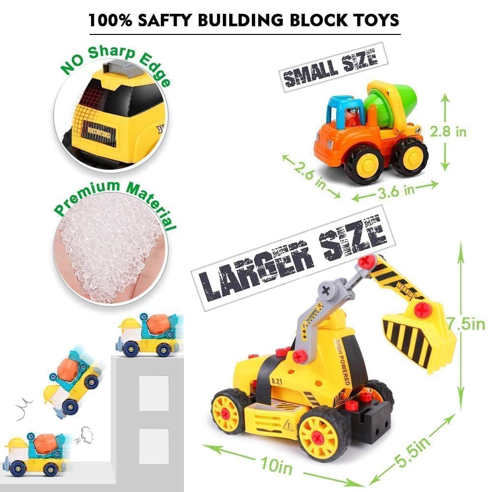 FLY2SKY 7 in 1 Take Apart Toys with Electric Drill Take Apart Truck Toys Construction Set DIY Engineering Building Toy Push Go STEM Toy Gift for Boys Toys Ages 4-7 Years Old
