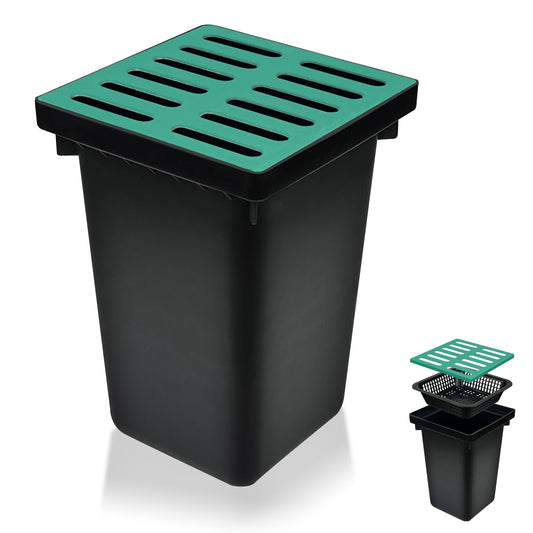 16"x16"x24" Deep Sump Catch Basin - Frost-Line Ready Yard Drain Box with Sediment Filter, Extra Deep for Cold Climates & Heavy Debris
