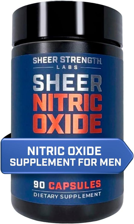 Sheer Strength Labs Nitric Oxide Supplement for Men - Clinically Tested for Pumps & Blood Flow - 270% More Nitric Oxide - Nitrosigine Supplement, S7 & Beetroot - Made in USA - 90 Capsules
