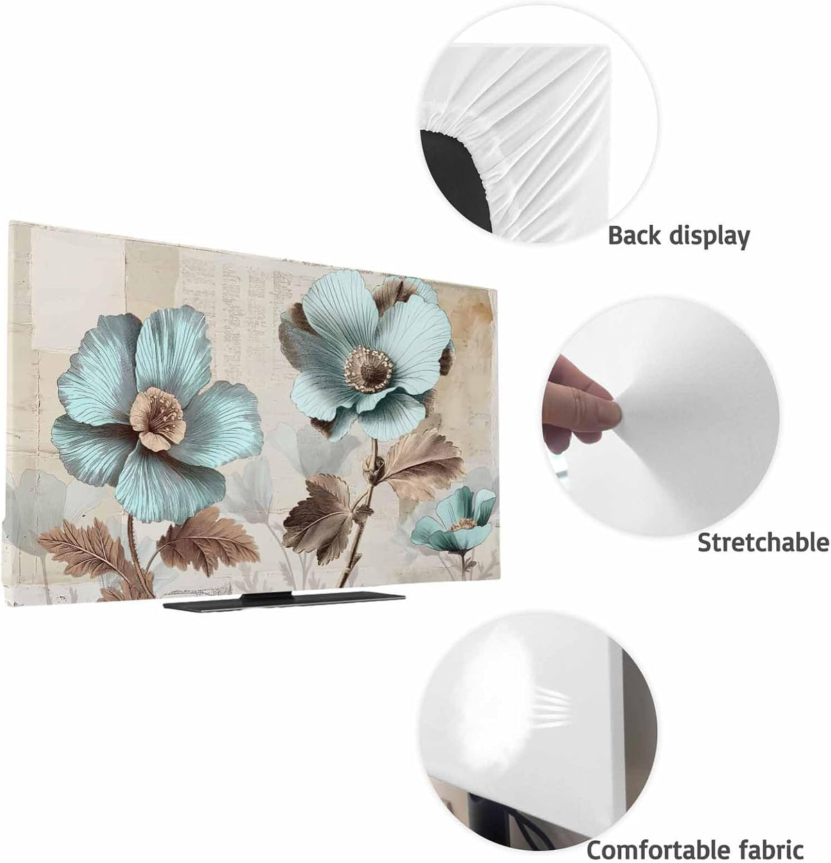 Yukro 40 Inch, 35"x22" Blue Broccoli Indoor TV Dust Cover, Vintage Flowers Victorian Style Elastic TV Dustproof Cover