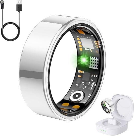 Health Tracker Ring, Smart Health Ring for Women Men with Heart Rate, Blood Oxygen, Sleep Monitor, Steps,Calories, No Subscription Fee, IP68 Waterproof Smart Ring for iPhone & Android (Silver, 6#)