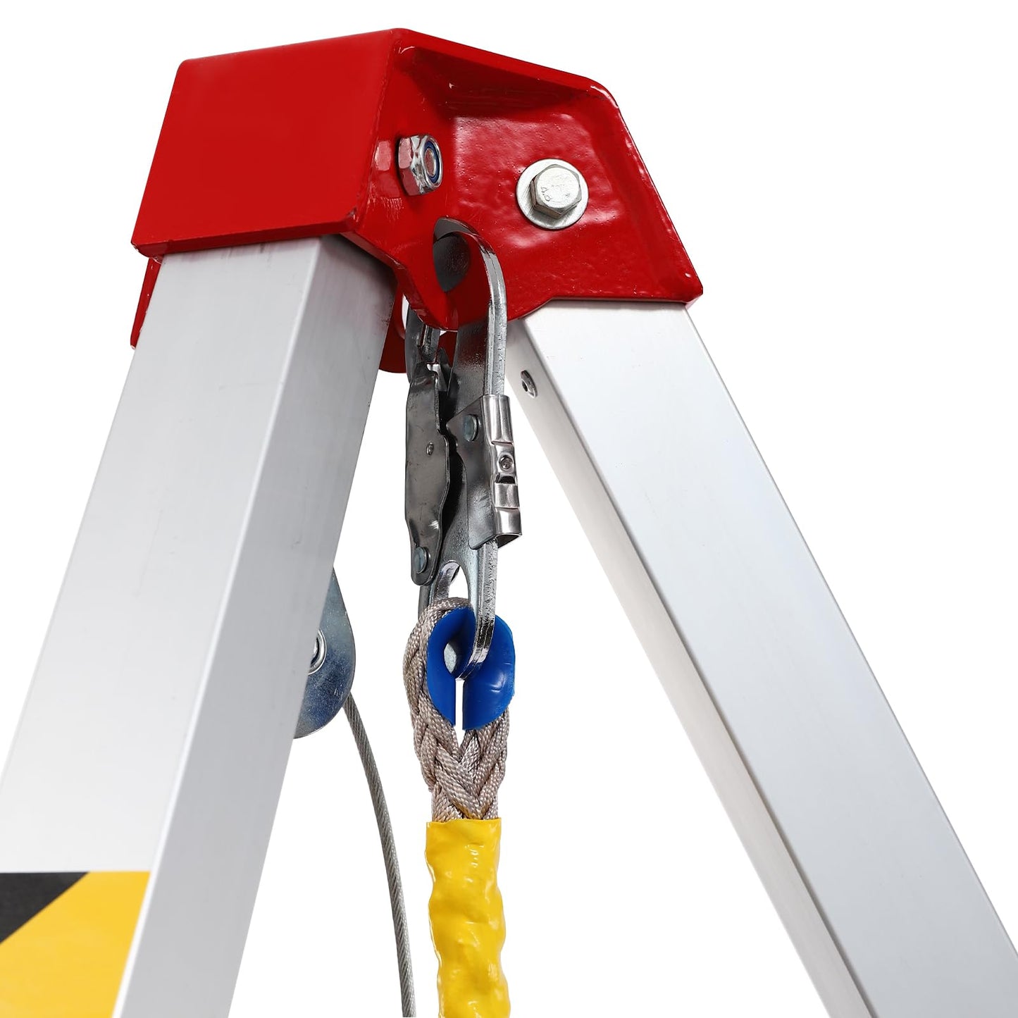 Confined Space Tripod Kit, Rescue Tripod with Winch Mount and Long Steel Wire, Adjustable Rescue Tripod Fall Arrester Triangular Support Bracket and Ring Protection Chain