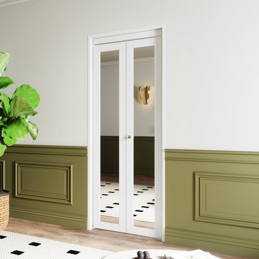 BARNER HOME Bi-Fold Doors, One Mirror Closet Doors for 30in. x 80in. Opening, Folding Closet Door with Hardware Kits, MDF, White Multifold Interior Door