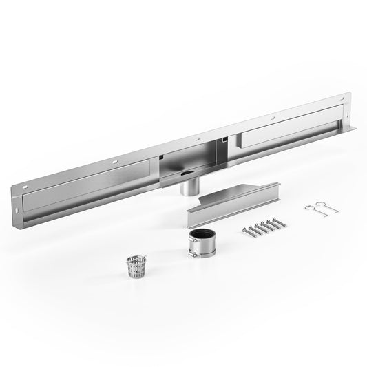 Bernkot Linear Wall Drain 42’’, 304 Stainless Steel Side Drain w/Tiled Grate & Hair Strainer, Brushed Tiled Shower Drain for Bathroom, CUPC Certified