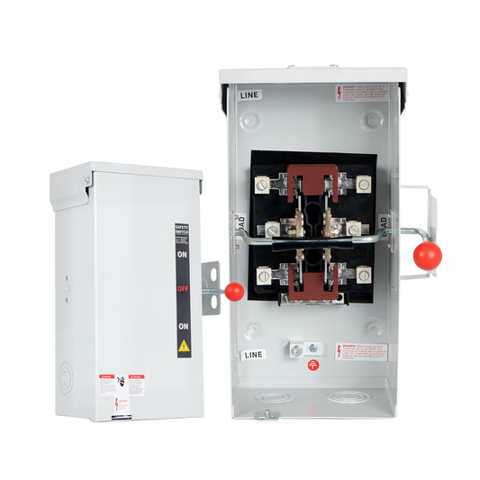 100A Generator Transfer Switch, 12000/24000/45000W General-Duty Double-Throw Safety Switch, 120/240/450V Manual Transfer Switch with Arc Extinguishing Cover, NEMA 3R Standards for Indoor/Outdoor Use