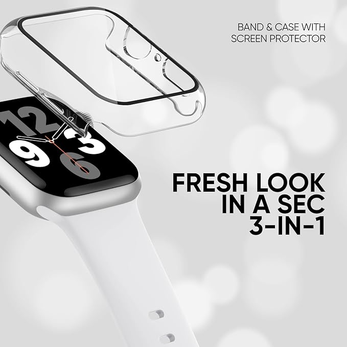 Compatible for Apple Watch Band 38mm and Case with Screen Protector, Soft Silicone Sport Strap Bands and Protective Cover with Tempered Glass for iWatch Series 9 8 7 SE 6 5 4