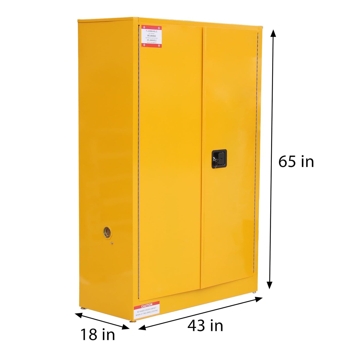 45 Gallon Flammable Safety Cabinet, Industrial Yellow Steel Storage for Flammable Liquids, Fireproof Double-Wall Design with 2 Adjustable Shelves, Manual Close Doors & Dual Vents, OSHA Compliant
