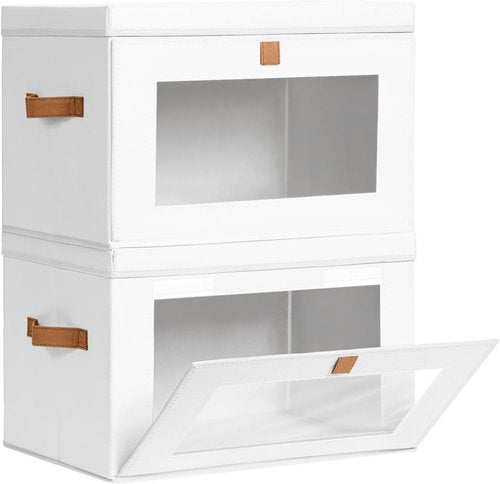Homsorout Large Storage Bins - Collapsible Fabric Organizers with Handles & Windows | 2-Pack, White