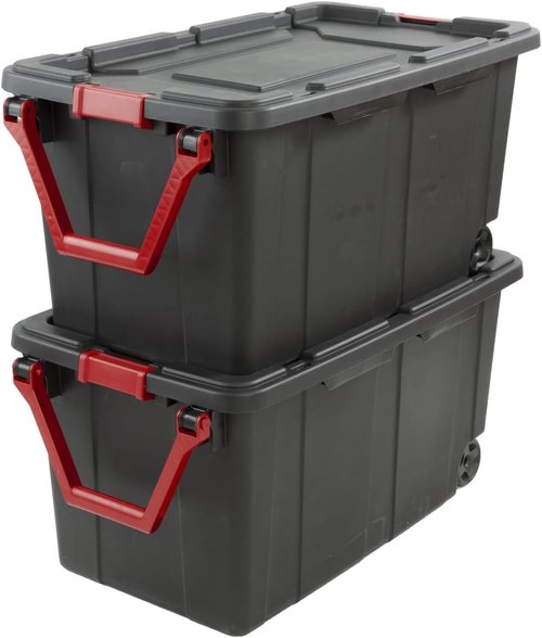 40 Gallon Tough Plastic Storage Bins with Wheels - Black | 2 Pack for Easy Organization