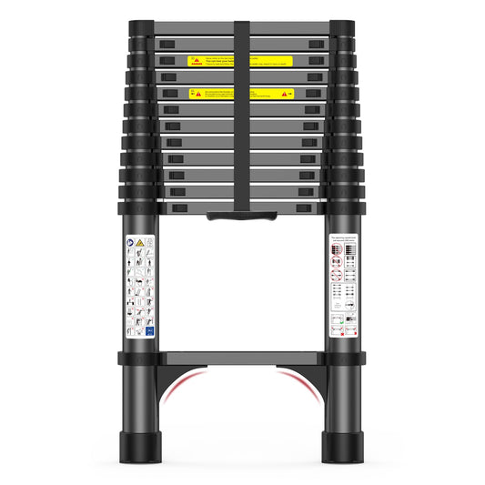 12.5FT Telescoping Ladder, 330lb Capacity Aluminum Heavy-Duty Extension Ladder with Anti-Slip Steps for Secure Attic Access, Roof, and Home Renovation Projects