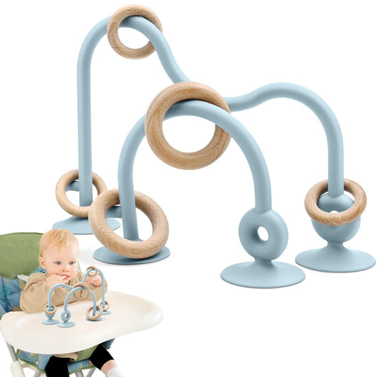 Baby Sensory High Chair Suction Toys for Infant Toddlers 12 18 Months, Food Grade Silicone String with Oak Loop Montessori Educational Parent-Child Baby Bath Toy Gift for Birthday or Easter (Blue)