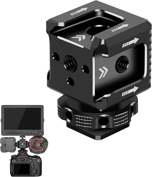 3 1/4"-20 Port Cold Shoe Mount with Thread for Camera Cage Flash LED Monitor Microphone etc., Aluminum Camera Triple