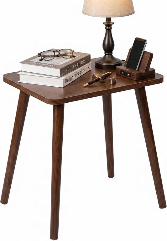 FORAOFUR Small Side Table, Modern Short End Table with Wooden Legs, Easy to Assemble Mini Living Room Table for Sofa Bedroom, Minimalist Bedside Furniture for Small Apartments and Limited Spaces Brown