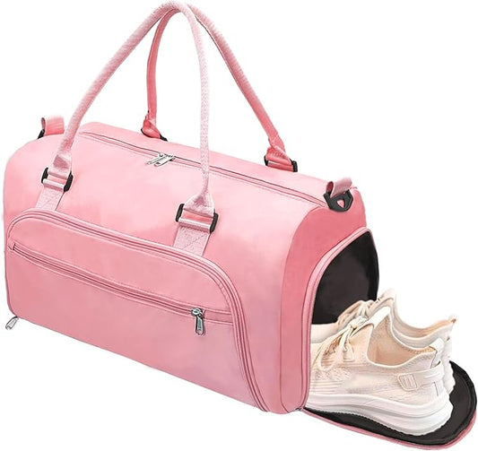 woogwin Small Gym Bag for Men & Women with Shoes & Wet Compartment Waterproof Duffle Bag for Travel Sports Workout Overnight Weekender(17.7'',Pink)
