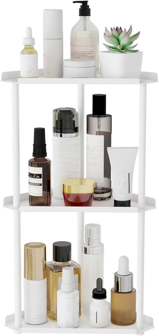 Jesginboo 3 Tier Bathroom Counter Organizer, Vanity Organizer Corner Shelf, Skincare, Makeup Countertop Organizers, Kitchen, Bathroom Counter Storage, White