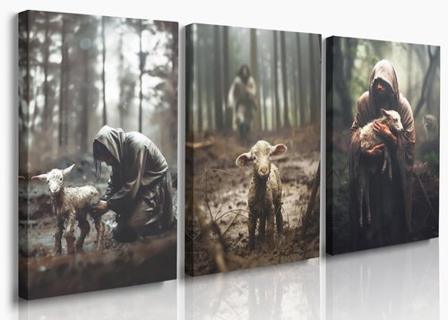 GUBIYU Jesus Canvas Wall Art Set - Inspirational Jesus & Lamb Prints | 12" x 16" Christian Decor