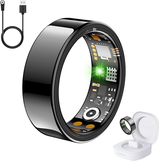 Health Tracker Ring, Smart Health Ring for Women Men with Heart Rate, Blood Oxygen, Sleep Monitor, Steps,Calories, No Subscription Fee, IP68 Waterproof Smart Ring for iPhone & Android (Black, 12)