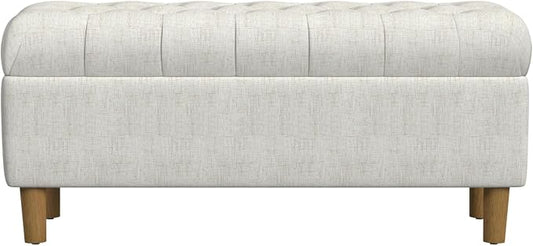 Homepop Home Decor | Tufted Ainsley Button Storage Ottoman Bench with Hinged Lid | Ottoman Bench with Storage for Living Room & Bedroom, Cream Textured Solid