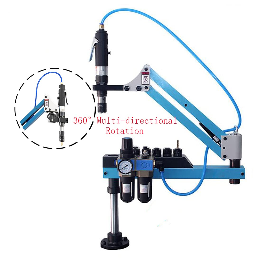 Pneumatic Tapping Machine, DEJUN 360° Multi-directions Pneumatic Air Tapper Drilling Machine Flexible Tapping Arm with 8pcs M3-M12 Collets