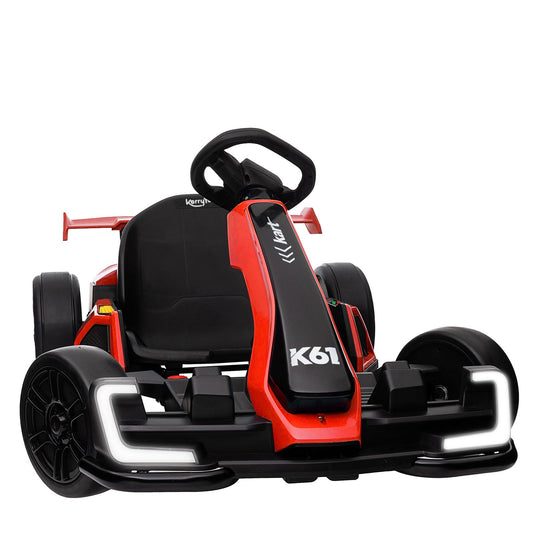 KerryYoo K61 Go Kart Electric Drift Kart with Length Adjustable Seat, 24V Outdoor Ride on Toy with 4 Speed Mode, Crazy Kart for Kids 6-12 Years Old, Fast 300W Motor, 8.5 MPH, Bluetooth - Red