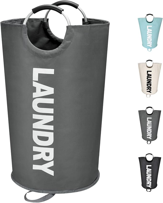 Maxsilan 125L X-Large Laundry Basket, Freestanding Tall Clothes Hamper, Collapsible Laundry Bag, Dark Grey