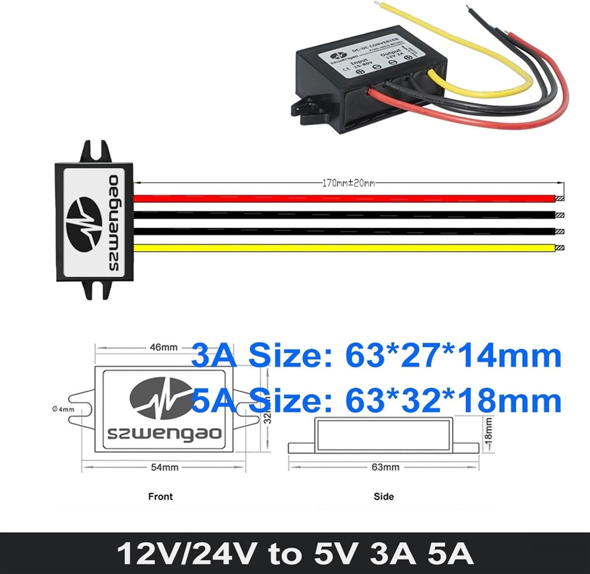 JILWGVUWZ 12V 24V 5V 3A 5A 10A 15A 20A 30A 40A 50A 60A 300W Toys(3A) DC Buck to Step Down Power Converter Car Voltage