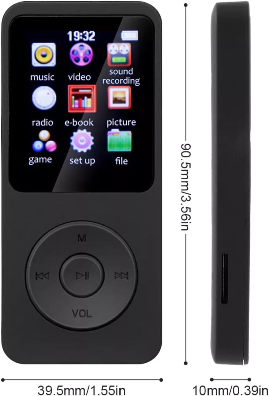 CHICHIYANG 5V/1A 5.0 MP3 1.8" 128GB Bluetooth Player Display Screen with FM Radio E-Book Game Console Functions Support
