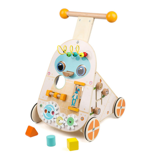 Steventoys Wooden Push Walker, Adjustable Speed Baby Push Walker Activity Center Toys, Wooden Baby Walker Push and Pull Learning Activity Walker, Learning & Walking Toy for Boys Girls