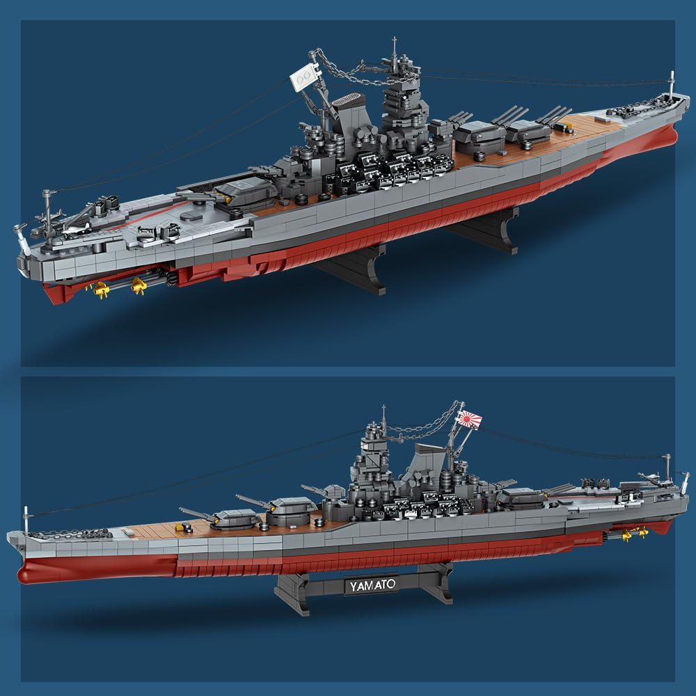 MISINI M7001 1:300 Japanese Yamato Battleship Building Blocks Set, 2569 Pieces WWII Navy Ship MOC Toy, Excellent Battleship Model Building Gift and Collection for Military Enthusiasts and Adults