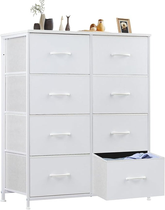 Sweetcrispy Dresser for Bedroom, Chest Organizer Unit with 8 Fabric Bins, Fabric Storage Tower, Drawer Organizer with Steel Frame, Wooden Top for Living Room, Closet