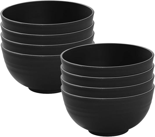 Unbreakable Soup/Wheat Straw Cereal Bowls - Microwave & Dishwasher Safe Soup and Salad Bowls, Set of 8, 26oz, BPA Free, Eco-Friendly for Kitchen Black
