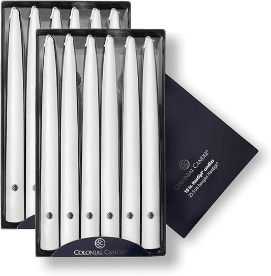 Colonial Candle Handipt Taper Candle, 10 in, White 12 count
