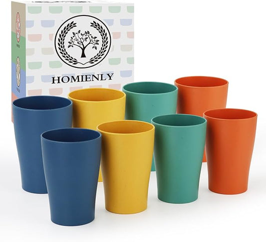 Homienly Stackable Drinking Glasses Set Wheat Straw Shatterproof Cups | Unbreakable Kitchen Cups for Kids & Adults | Reusable, Dishwasher Safe for Party, Outdoor (8 oz, Small)