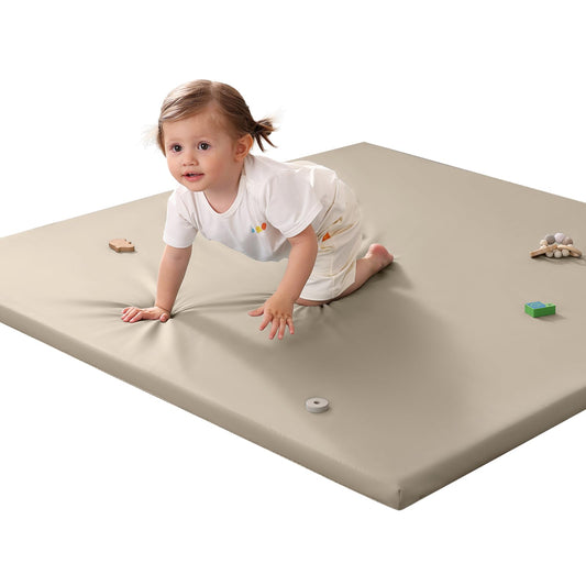 Baby Play Mat for Floor,50"x50" Vegan Leather Playpen Mat,1.3'' Thick Memory Foam Padded Play Mat,Cushioned & Waterproof Play Mats,Non Slip Crawling Playmat for Toddlers,Infants,Kids