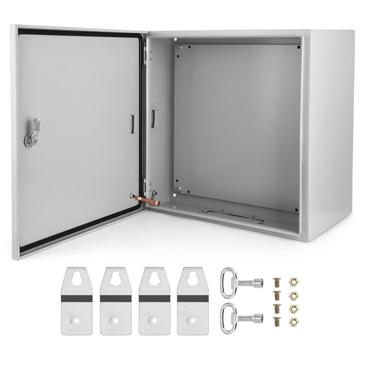 24x24x12 Inch NEMA 4X Industrial Steel Electrical Enclosure, Waterproof & Dustproof Outdoor Junction Box with Hinged Lockable Door and Mounting Plate for Commercial & Residential Circuit Protection