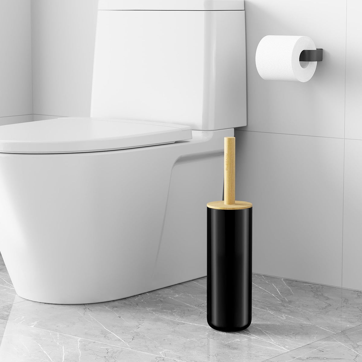 SUBEKYU Toilet Brush, Toilet Bowl Brush and Holder Set, Bathroom Toilet Bowl Cleaner for Deep Cleaning, Black