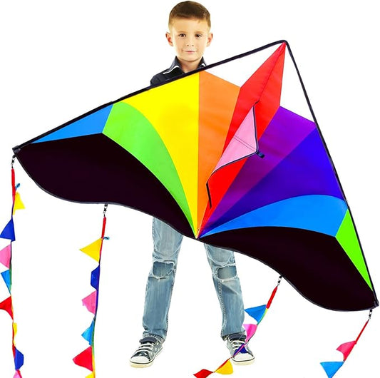 Delta Kite for Kids & Adults - Easy to Fly Large Single Line Beach Kite with 300ft String Handle Included, Perfect for Beginners, Teens